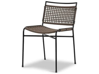 Four Hands Outdoor Irondale Wharton Satin Black Iron Dining Side Chair in Earth Rope FHO235607001