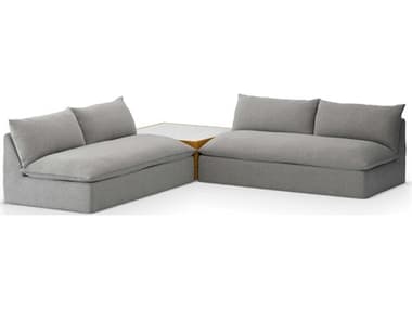 Four Hands Outdoor Solano Natural Teak / White Marble Sectional Sofa with Faye Ash Cushion FHO235710003