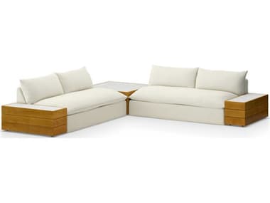 Four Hands Outdoor Solano Natural Teak / White Marble Sectional Sofa with Faye Cream Cushion  FHO235711001