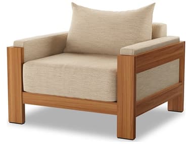 Four Hands Outdoor Duvall Natural Teak Lounge Chair with Casa Cream Cushion FHO236814003