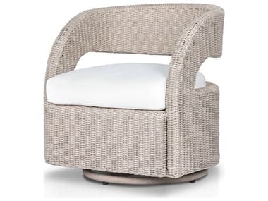 Four Hands Outdoor Providence Hawkins Vintage White Wicker Cushion Swivel Chair in Faye Cream FHO237630006