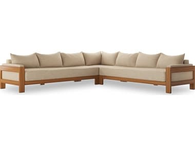 Four Hands Outdoor Duvall Natural Teak Three-Piece Sectional Sofa with Casa Cream Cushion FHO238768001