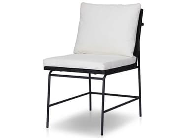Four Hands Outdoor Grass Roots Crete Arashi Salt Charcoal Iron Black Teak Steel Cushion Dining Chair FHO239133005