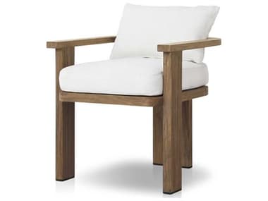 Four Hands Outdoor Solano Tahana Alessi Linen Stained Toasted Brown Teak Cushion Dining Chair FHO240641001