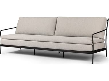 Four Hands Outdoor Westgate Tally Matte Gunmetal Aluminum Cushion Sofa in Ramiro Ecru FHO243485005