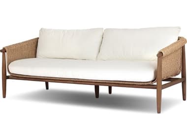 Four Hands Outdoor Grass Roots Cambrie Teak Wicker Cushion Sofa in Arashi Salt FHO247063001