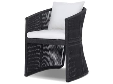 Four Hands Outdoor Solano Mondira Faux Black Hyacinth Cushion Dining Arm Chair in Arashi Salt FHO248024001