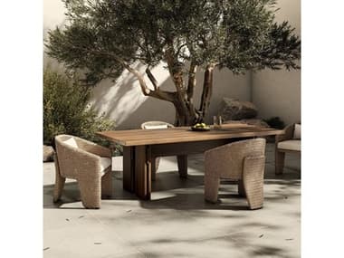 Four Hands Outdoor Duvall Teak Wicker Dining Set FHODUVALLDININGSET2