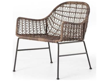 Four Hands Outdoor Grass Roots Natural Black / Distressed Grey Wrought Iron Wicker Lounge Chair FHOJLAN138