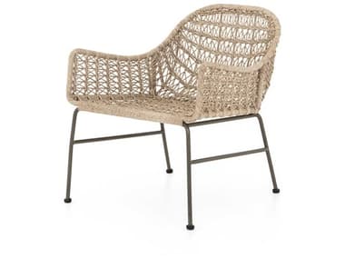 Four Hands Outdoor Grass Roots Bronze / Vintage White Wrought Iron Wicker Lounge Chair FHOJLAN138A