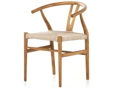 Four Hands Outdoor Grass Roots Vintage White Teak Wicker Dining Chair FHOJLAN168