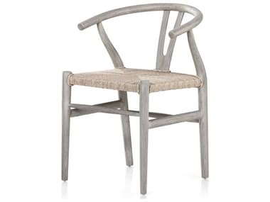 Four Hands Outdoor Grass Roots Vintage White Wood Wicker Dining Chair FHOJLAN168A