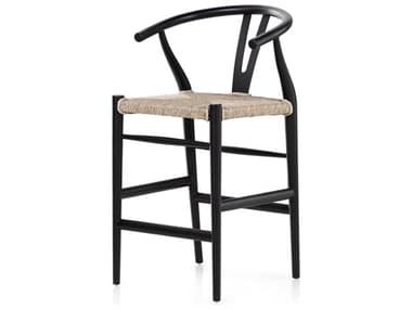 Four Hands Outdoor Grass Roots Vintage White Teak Wicker Bar Stool FHOJLAN205B