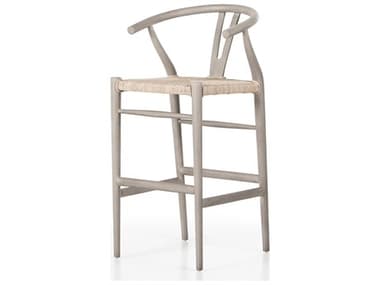 Four Hands Outdoor Grass Roots Vintage White Vintage White Teak Bar Stool FHOJLAN206A