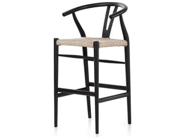 Four Hands Outdoor Grass Roots Vintage White Teak Wicker Bar Stool FHOJLAN206B
