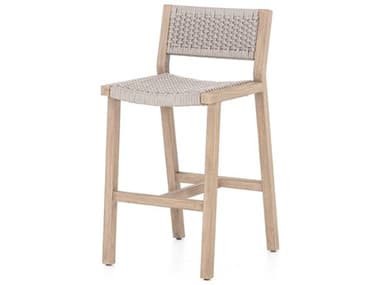 Four Hands Outdoor Solano Thick Grey Rope / Washed Brown Teak Strap Bar Stool FHOJSOL022