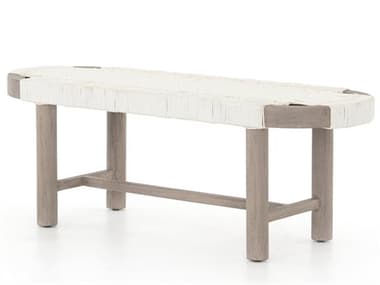 Four Hands Outdoor Solano Weathered Grey / White Rope Teak Bench FHOJSOL029C