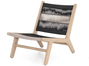 Four Hands Outdoor Solano Washed Brown / Grey Rope Dark Teak Strap Lounge Chair FHOJSOL046