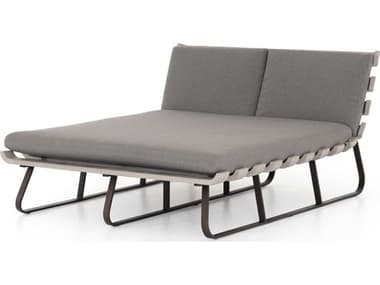 Four Hands Outdoor Solano Bronze / Charcoal Weathered Grey Aluminum Teak Cushion Chaise Lounge FHOJSOL053A