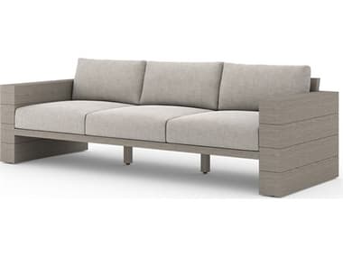 Four Hands Outdoor Grass Roots Leroy Weathered Teak Cushion Sofa in Stone Grey FHOJSOL08901K561