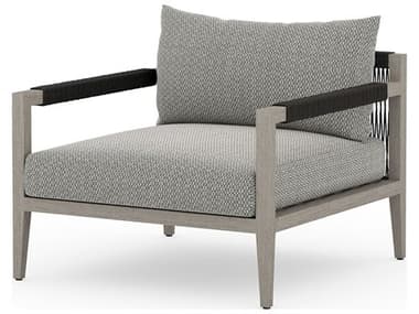 Four Hands Outdoor Solano Sherwood Weathered Grey Teak Cushion Lounge Chair in Faye Ash FHOJSOL10001K970