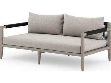 Four Hands Outdoor Solano Sherwood Weathered Grey Teak Cushion 63" Sofa in Stone Grey FHOJSOL10101K561