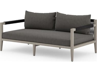 Four Hands Outdoor Solano Sherwood Weathered Grey Teak Cushion 63" Sofa in Charcoal FHOJSOL10101K562