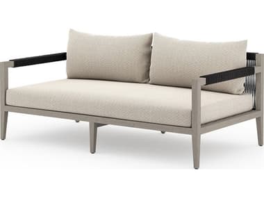 Four Hands Outdoor Solano Sherwood Weathered Grey Teak Cushion 63" Sofa in Faye Sand FHOJSOL10101K971