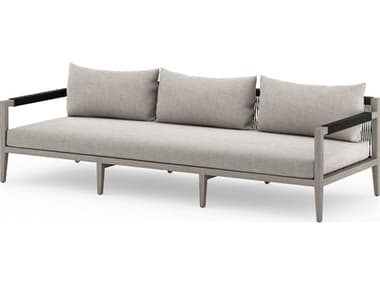 Four Hands Outdoor Solano Sherwood Weathered Grey Teak Cushion 93" Sofa in Stone Grey FHOJSOL10201K561