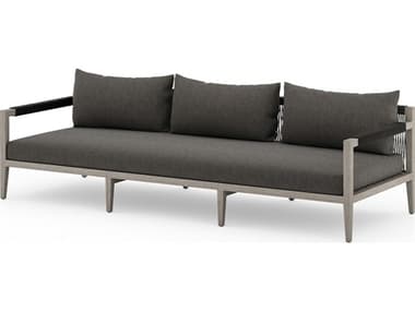 Four Hands Outdoor Solano Sherwood Weathered Grey Teak Cushion 93" Sofa in Charcoal FHOJSOL10201K562