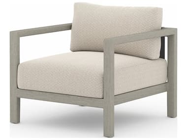 Four Hands Outdoor Solano Sonoma Weathered Grey Teak Cushion Lounge Chair in Faye Sand FHOJSOL10301K971