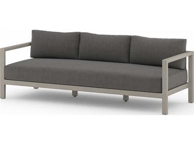 Four Hands Outdoor Solano Charcoal Weathered Grey Dark Strap Teak Cushion Sofa FHOJSOL10501K562