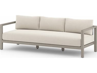 Four Hands Outdoor Solano Sonoma Weathered Grey Teak Cushion 88" Sofa in Faye Sand FHOJSOL10501K971