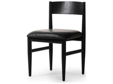 Four Hands Ashford Oak Wood Black Faux Leather Upholstered Side Dining Chair FS100046003