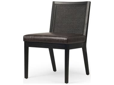 Four Hands Keston Antonia Sonoma Black Leather Cane Armless Dining Chair FS100054011