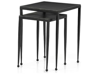 Four Hands Marlow Dalston Nesting 15" Square Metal Iron Matte Black Raw End Tables FS101650003