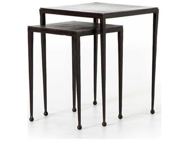 Four Hands Marlow Dalston Nesting 15" Square Metal Antique Brown Rust End Tables FS101650004