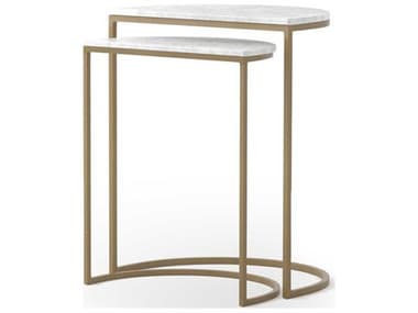 Four Hands Marlow Ane Nesting 18" Iron Matte Brass Polished White Marble End Tables FS101820003