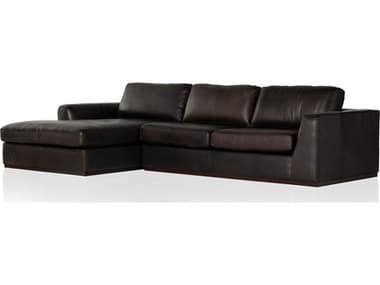 Four Hands Centrale 129" Wide Brown Leather Upholstered Sectional Sofa FS102878023