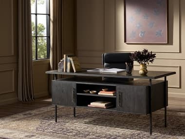 Four Hands Bina Lauren Charcoal Oak Resawn Veneer Oak Wood Desk FS104607003