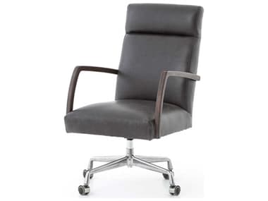 Four Hands Abbott Ebony Leather Swivel Computer Office Chair FS105577006