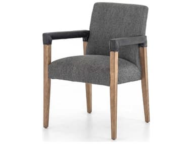 Four Hands Abbott Reuben Oak Wood Gray Fabric Upholstered Arm Dining Chair FS105591008
