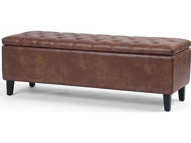 Four Hands Easton 55&quot; Vintage Tobacco Black Brown Leather Upholstered Accent Bench FS105621009