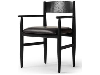 Four Hands Ashford Oak Wood Black Faux Leather Upholstered Arm Dining Chair FS105622004