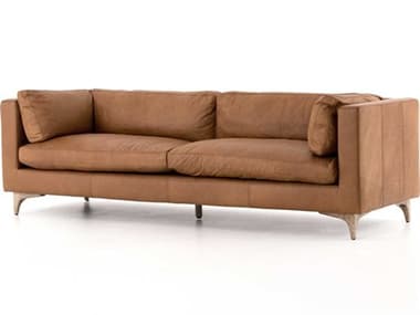 Four Hands Carnegie Beckwith 94" Natural Washed Camel Weathered Ash Brown Leather Upholstered Sofa FS105714003