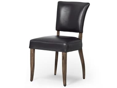 Four Hands Carnegie Mimi Leather Oak Wood Black Upholstered Side Dining Chair FS105718007