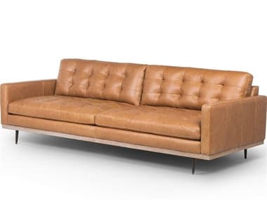 Four Hands Norwood Lexi 89" Whitewash Sonoma Butterscotch Satin Brown Leather Upholstered Sofa FS105738014
