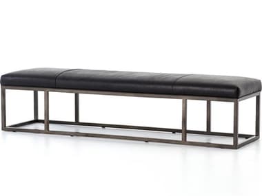 Four Hands Easton 72" Black Leather Upholstered Accent Bench FS105993009