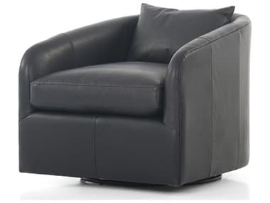 Four Hands Kensington Topanga Swivel Black Leather Accent Chair FS106008020