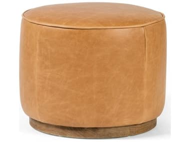 Four Hands Sinclair Westgate 22" Distressed Natural Palermo Butterscotch Brown Leather Upholstered Ottoman FS106074014